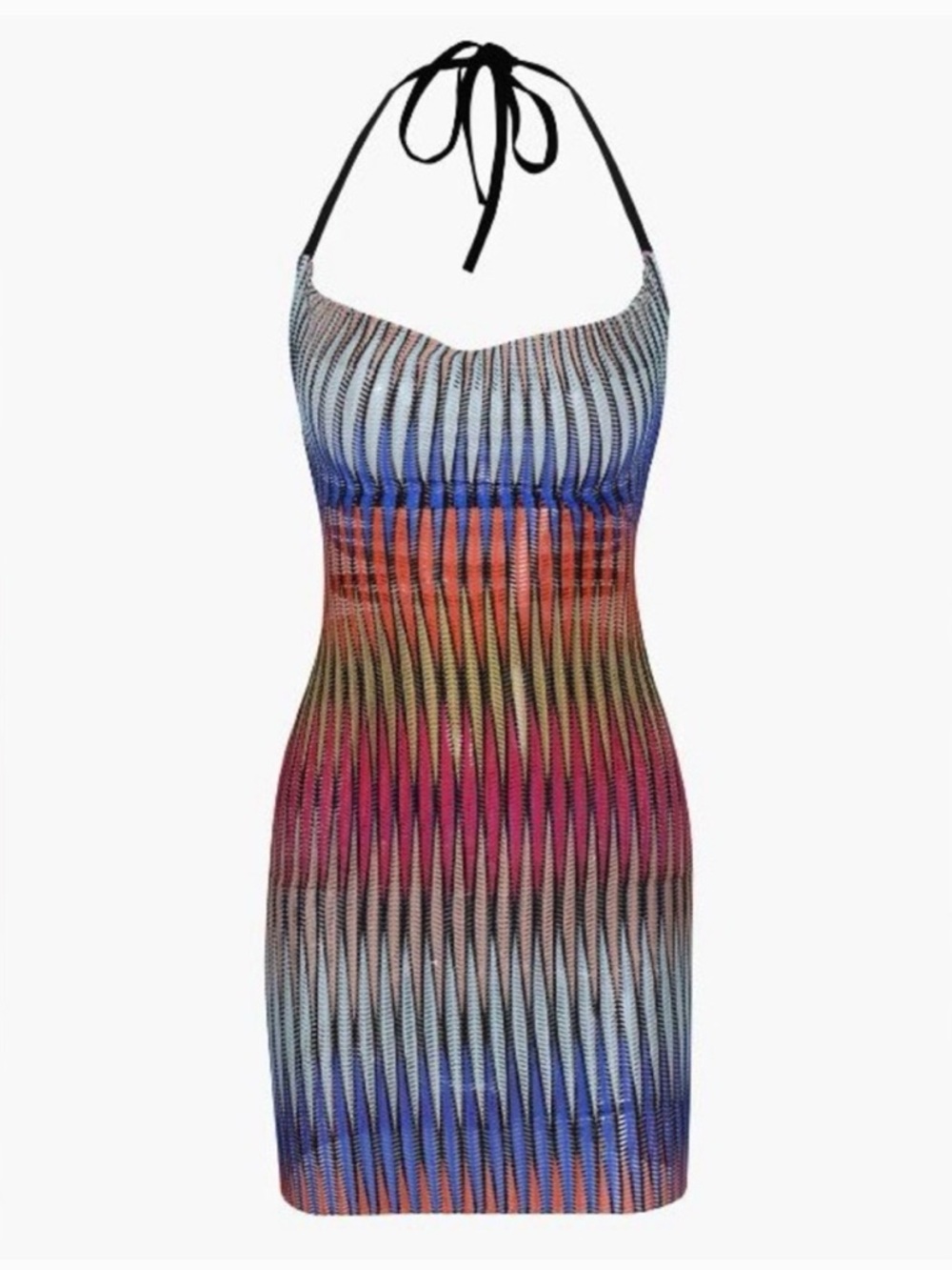 Multicoloured bodycon sheer dress with tie back detail